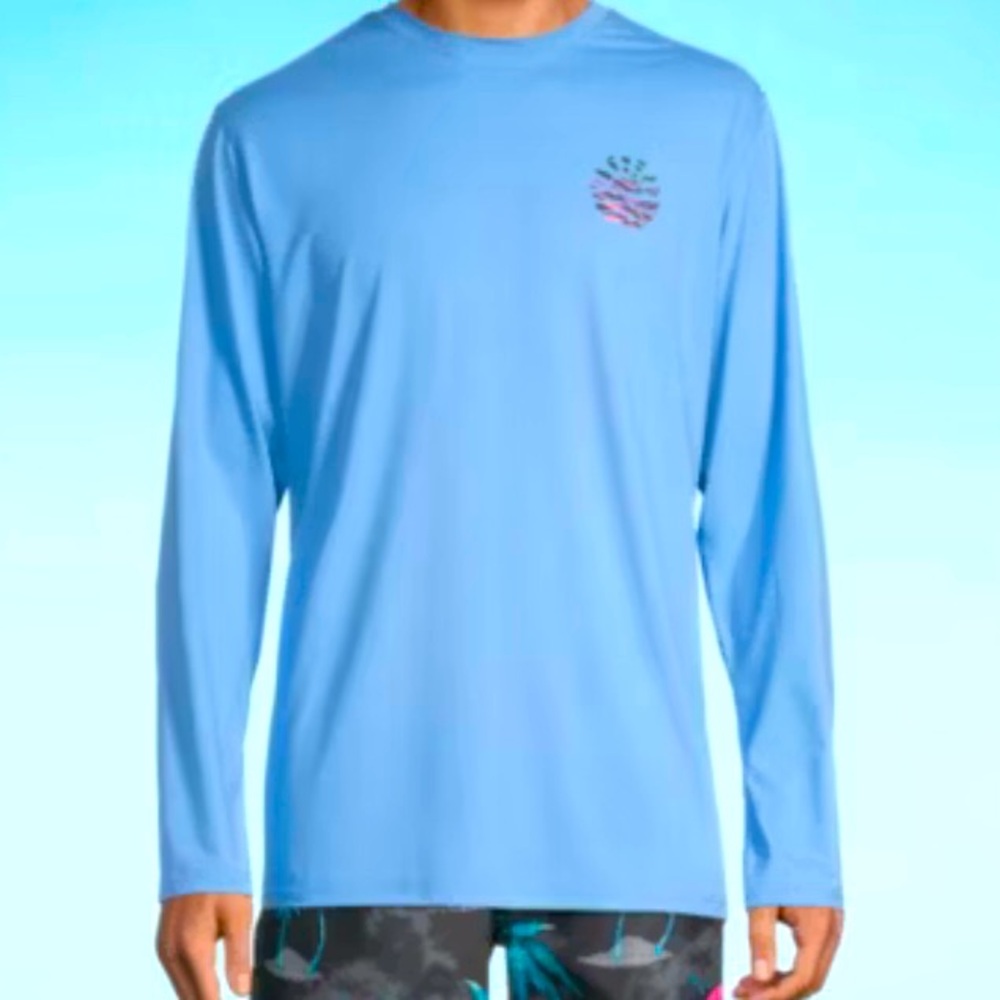 BURNSIDE Men's Swim Shirt Quick Dry Blue Long Sleeve Pullover UPF 30+ Small